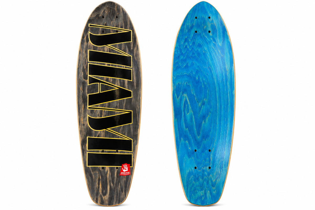 High Five Miami skateboard deck 30 x 9 with blue stained top