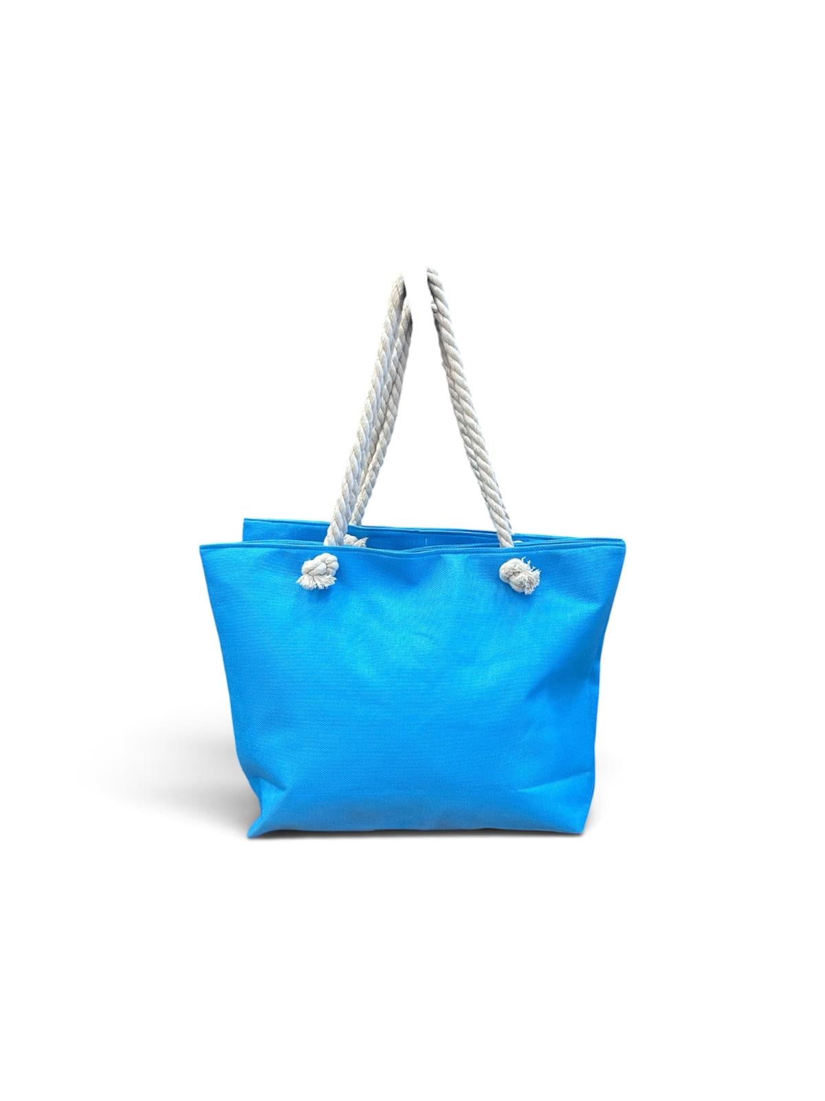 Miami flamingo turquoise beach tote plain back