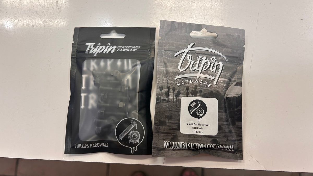Tripin Black On Black 1-inch Phillips skateboard hardware set
