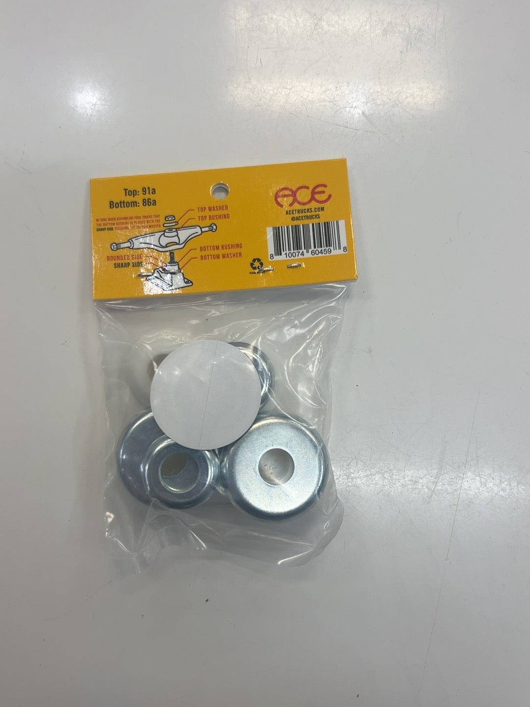 Ace Trucks Stock Medium Bushings package back showing top 91a and bottom 86a