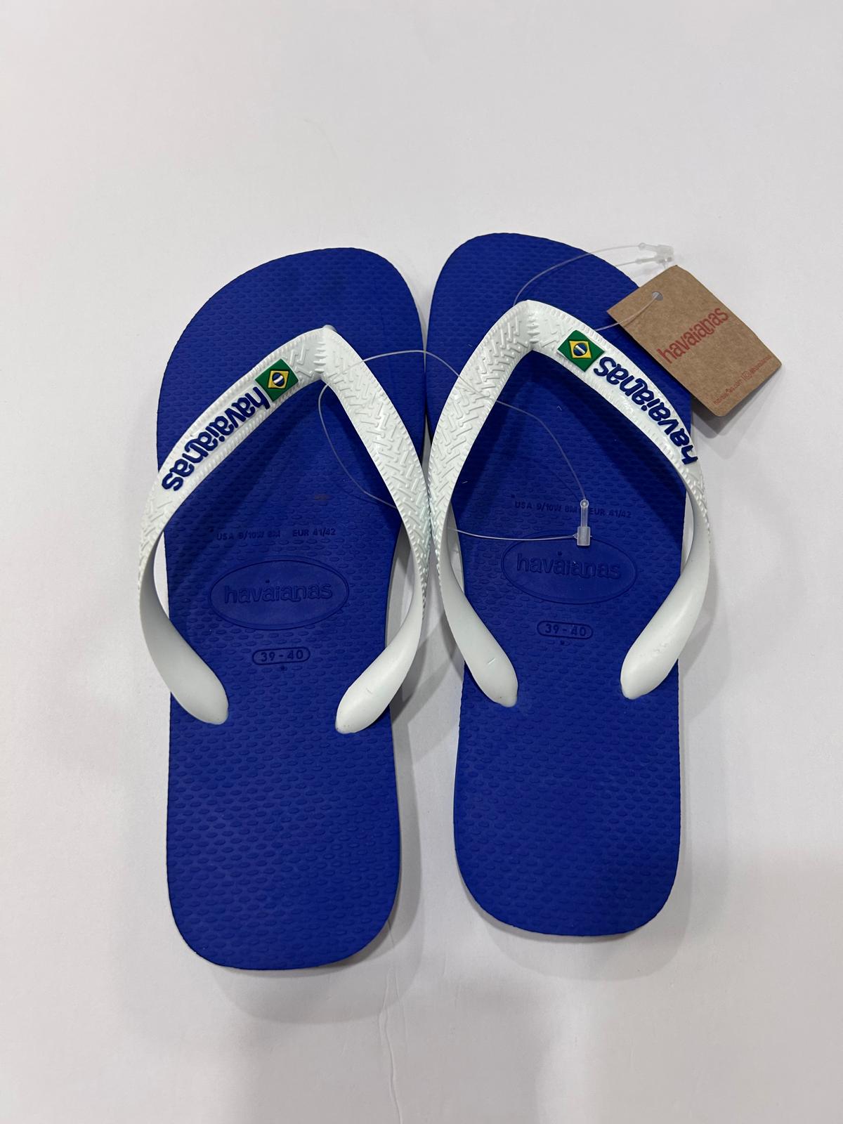 Blue Havaianas Brazil Logo flip flops with white straps