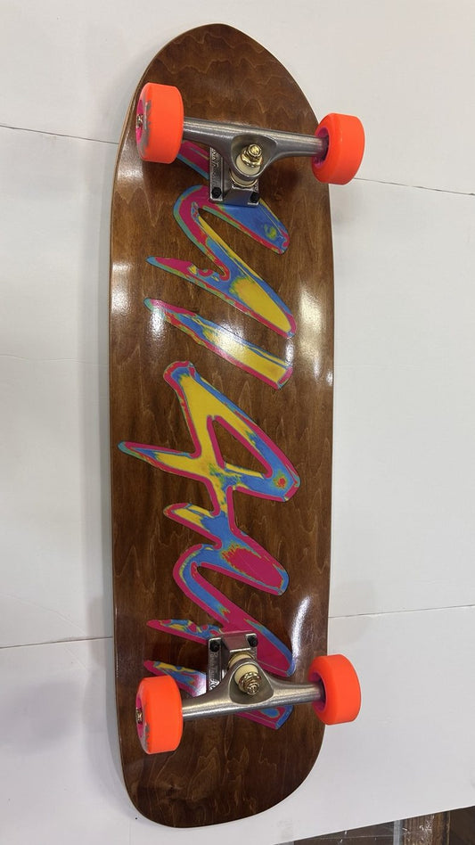 High Five brown-stain graphic complete with orange Orangatang Skiff wheels