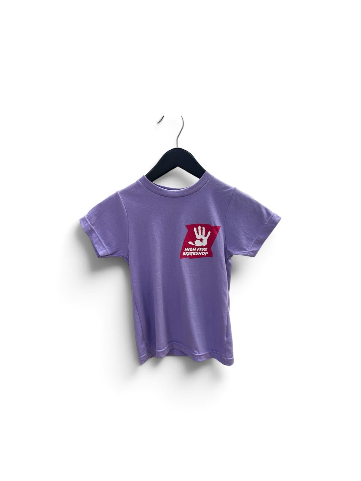 High Five lavender kids T-shirt front with chest logo