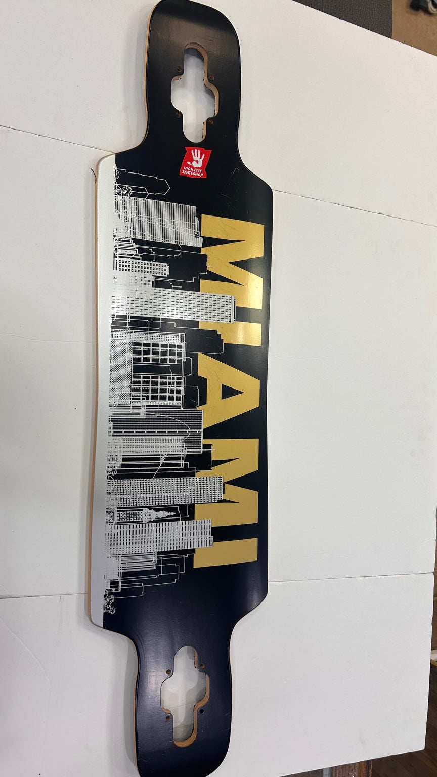 High Five Miami drop-through longboard deck bottom