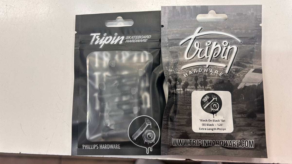 Tripin Black On Black 1.25-inch extra length Phillips skateboard hardware set