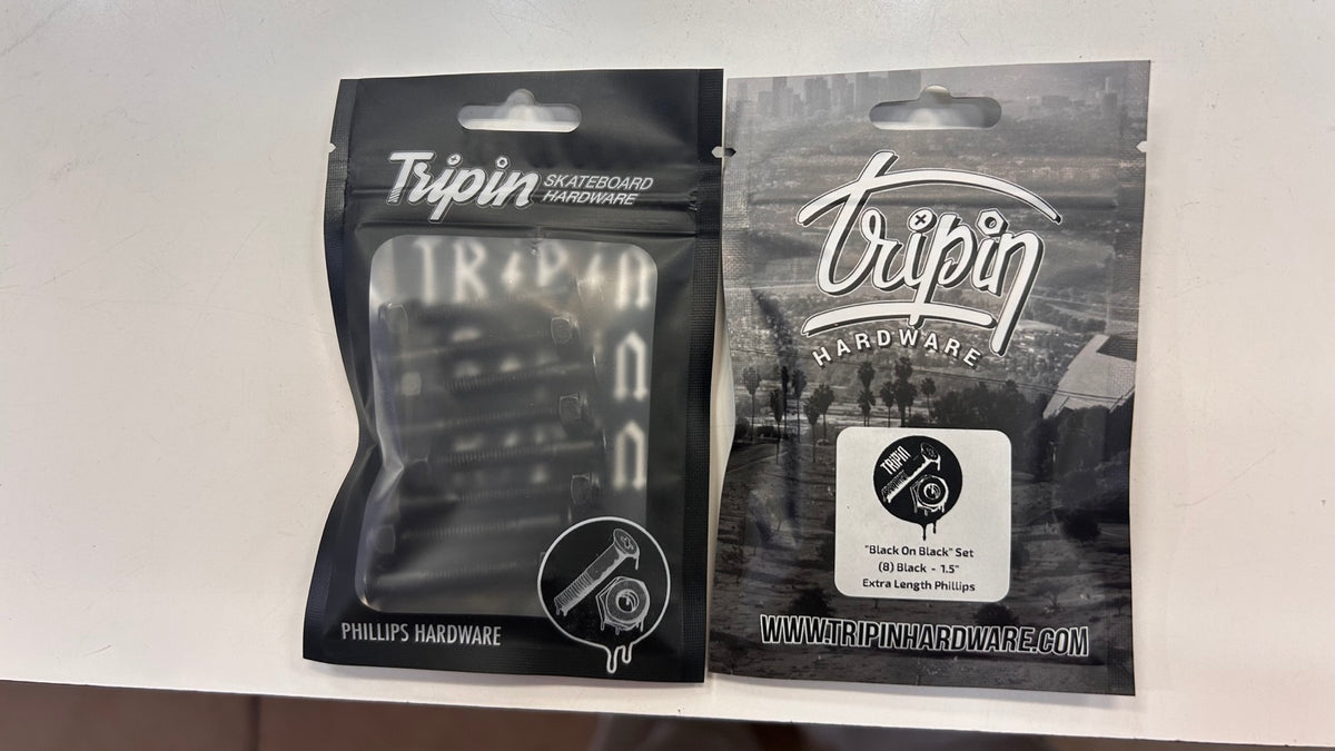 Tripin Black On Black 1.5-inch extra length Phillips skateboard hardware set
