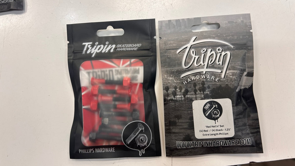 Tripin Red Hail 1.25-inch extra length Phillips skateboard hardware set