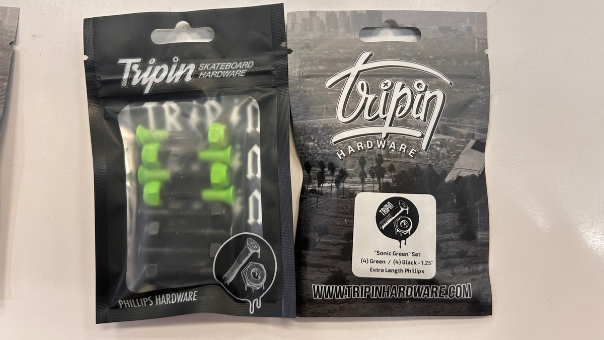 Tripin Sonic Green 1.25-inch extra length Phillips skateboard hardware set