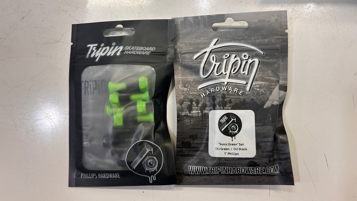 Tripin Sonic Green skateboard hardware set, 1 inch Phillips