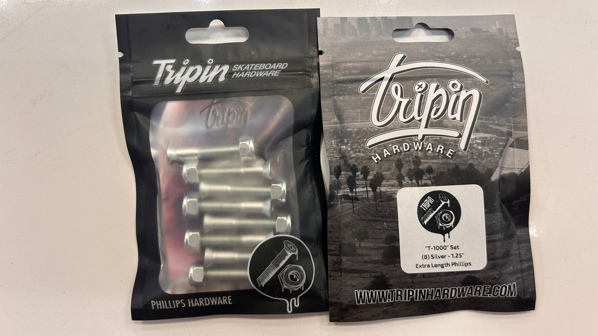 Tripin T-1000 silver 1.25-inch extra length Phillips skateboard hardware set