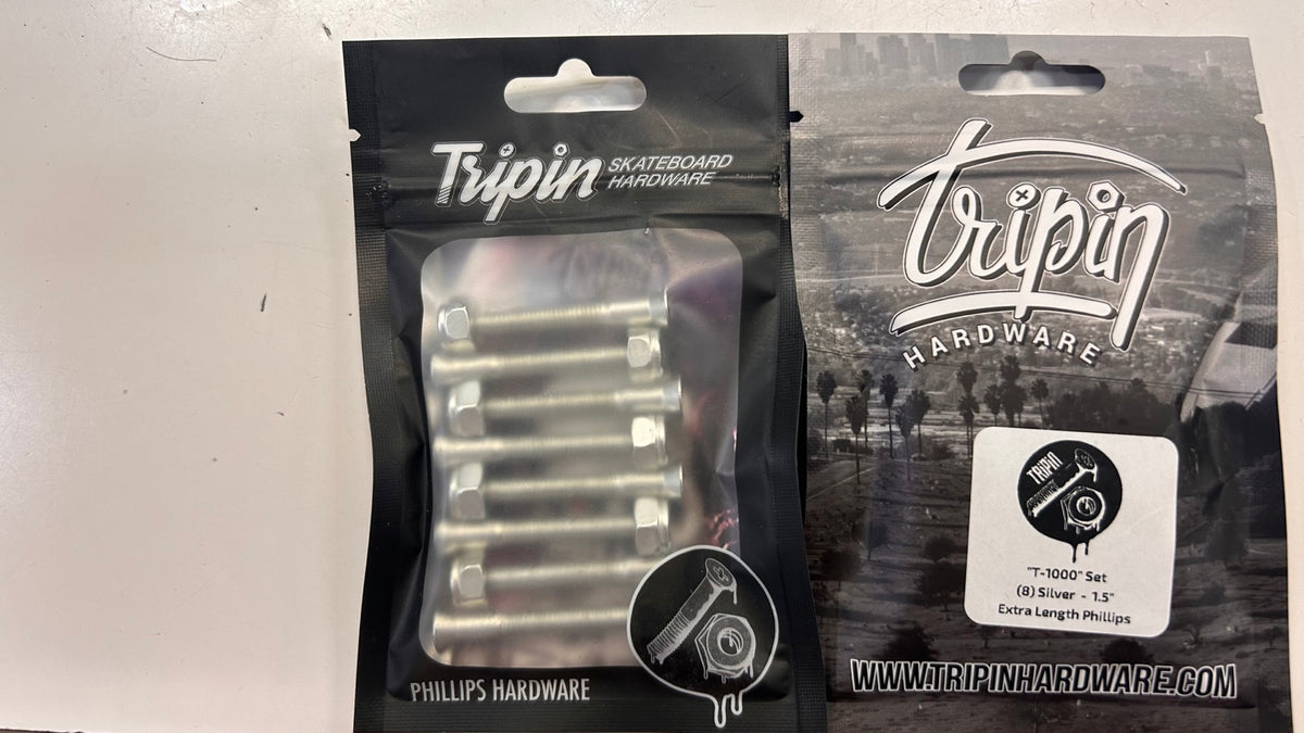 Tripin T-1000 silver 1.5-inch extra length Phillips skateboard hardware set